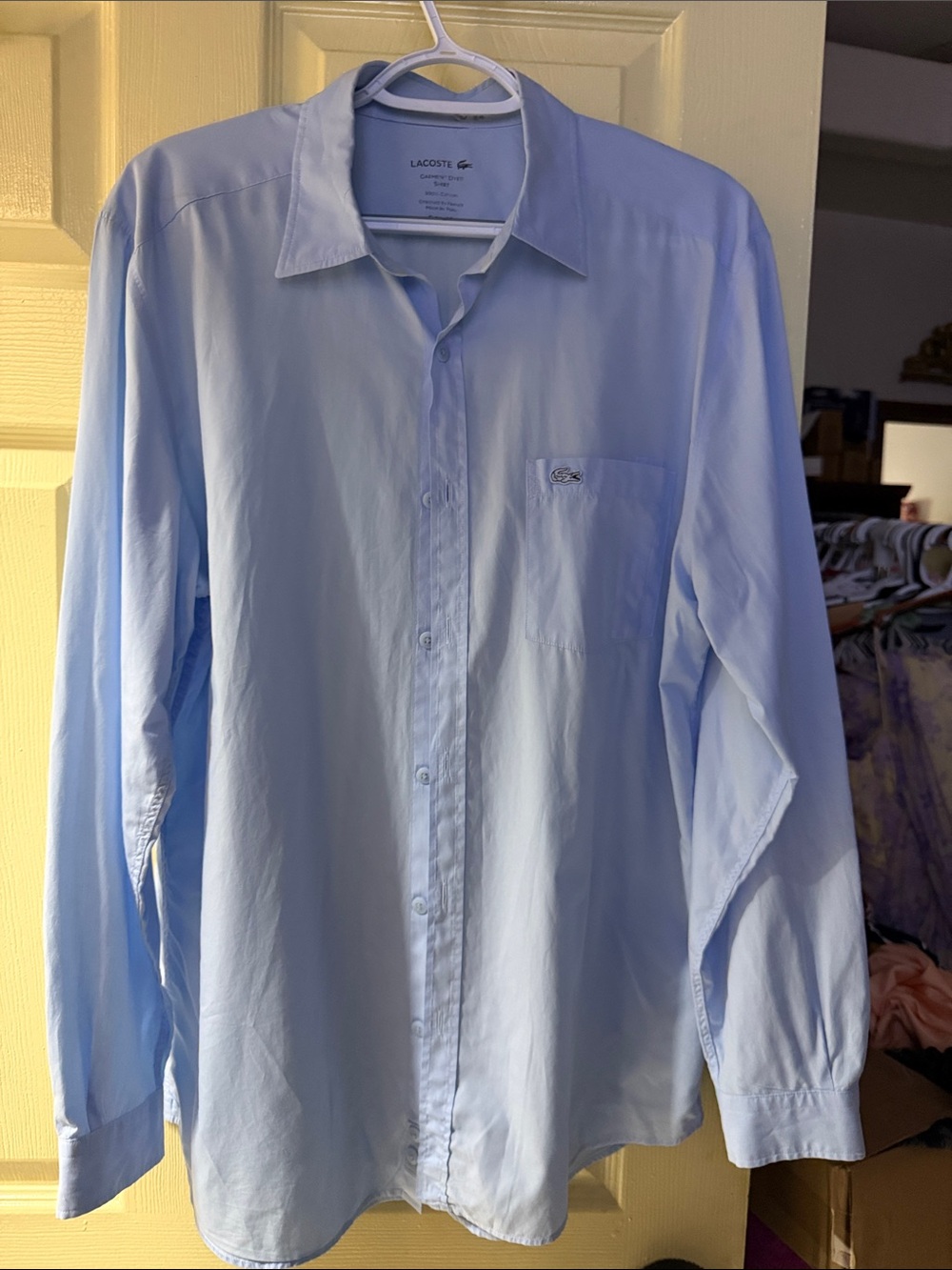 Lacoste light blue size 40  shirt 100%cotton designed in France made in Peru